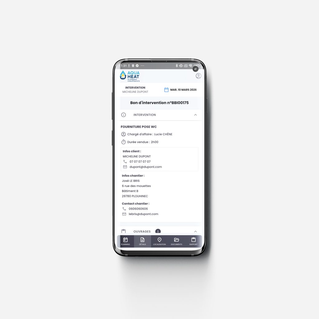bon, fiche d'intervention digital sur application mobile