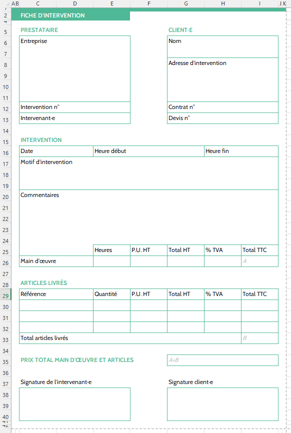 Modèle EXCEL fiche d intervention maintenance gratuit 
